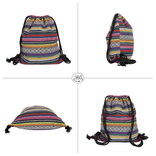 Van Caro Bohemian Drawstring Backpack Light Cinch Bag Gym Sack String Bag - color: D-blue