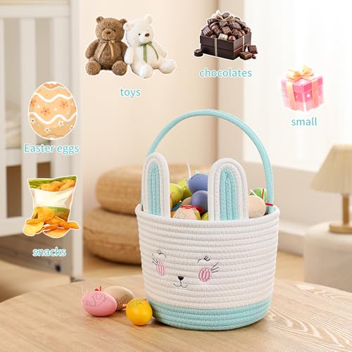 Easter Baskets for Easter Egg with Handle Woven Empty Hunt Boys' Lovely Bunny Rabbit Colorful Woven Basket First Easter Gifts for Boys, Babies, Kids, and Children (Turquoise) - color: Turquoise