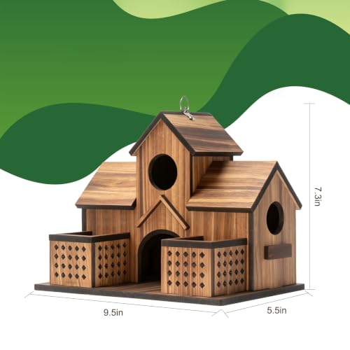 Wooden Bird Houses for Outside Outdoor 3 Hole Large Bird House with 2 Front Feeders Easy Access Cleaning Doors Martins Bluebirds Finches Cardinals Sparrows Chickadees Garden Patio& Yard