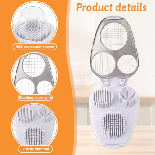 3 in 1 Boiled Egg Slicer, 3 Slice Modes Chopper Cutter with Brush, Manual Egg Slicer Steel Wire Dicer for Hard Boiled Eggs, Kitchen Gadget for Soft Fruit Butter, Labor Saving - color: White