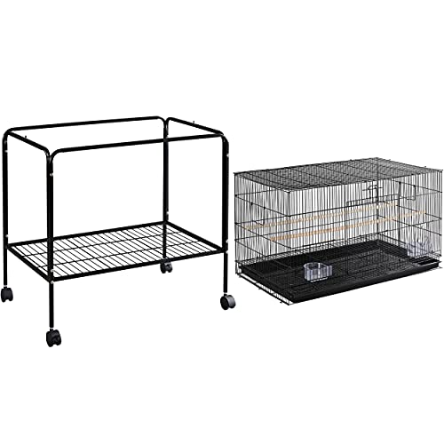 Topeakmart Flight Cages for Parakeets Small Birds Budgies Finches Canaries Lovebirds Sun Conures Parrots Bird Cage w/Rolling Stand, Black