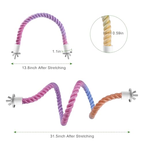 3 Pcs Bird Rope Perches Gradient Color, Bendable Parrot Bird Perch Rope Stand for Cage, Stand Climbing Stand Toy for Cockatiels, Lovebirds, Budgies, Parakeets (2 Short + 1 Long) - size: 2 Short + 1 Long