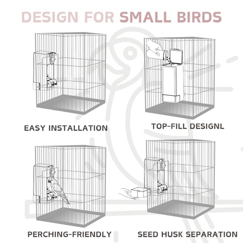 Automatic Bird Feeder, Bird Cage Feeder with Perch for Parakeet Canary Cockatiel Finch (Pink) - color: Pink