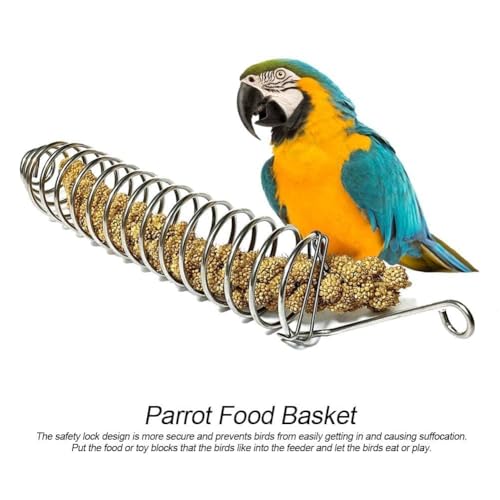 2PCS Bird Food Holder, Feeder Food Basket Tool Vegetable Fruit Feeder Stainless Steel Parrot Hanging Stainless Steel Cage Accessories for Parakeet Cockatiel
