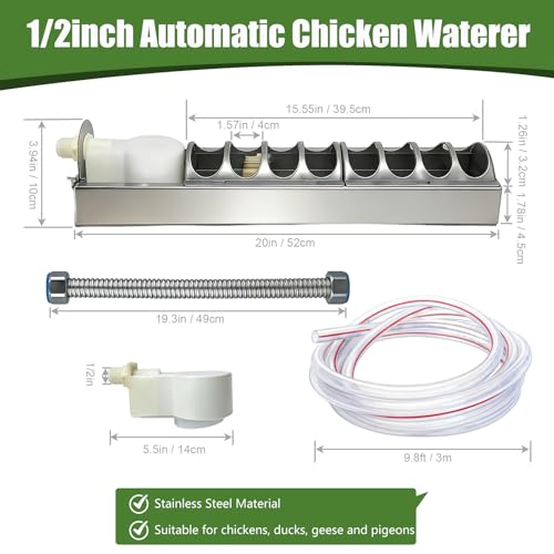 Automatic Chicken Waterer Stainless Steel Poultry Fountains Chicken Waterer System Water Dispenser Waterer Float Controlled for Duck Goose Pigeon Quail