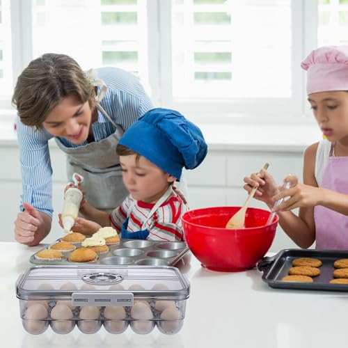 BSTKEY Egg Holder for Refrigerator, Egg Container with Time Scale, Egg Holder with Lid for Kitchen Storage, Stackable Tray for 24 Eggs - size: Hold 24 eggs