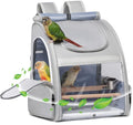 Bird Carrier,Travel Bird Cage,Bird Backpack for Small Birds Parakeet,Canary,Parrot, Finches,Cockatiel.Portable Outdoor Bird Bag with 2 Wooden Perch, Double-Clamp Cup, Detachable Poop Tray (Gray)