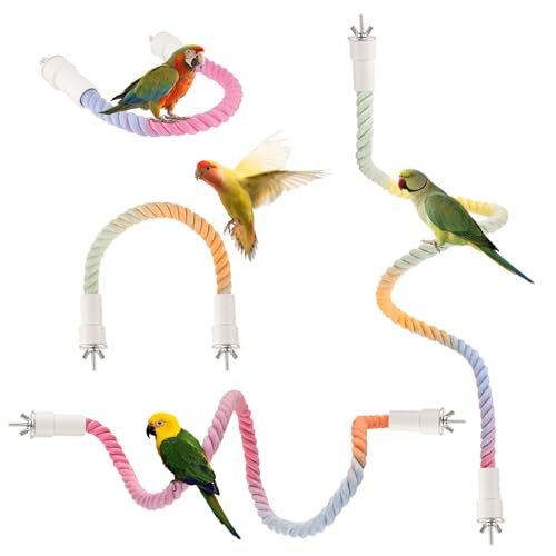 4Pcs Rope Perch for Bird Cages, Bendable Climbing Cotton Rope | Cotton Rope with Steel Core for Parrot Cockatiel Budgie Cages, Bird Toy Reduces Boredom and Stress - size: 4PCS