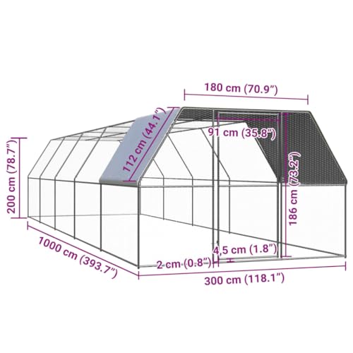 Large Chicken Coop Outdoor Metal Chicken Cage Galvanized Steel Poultry Hen House Run for Backyard Duck Pen Walk-in Poultry Cage with Removable Cover Grey - color: Silver-F
