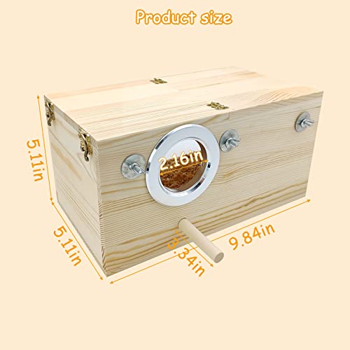 PINVNBY Natural Wood Parakeet Nesting Box Budgie Breeding Box Acrylic Bird Nest for Cage Transparent Panoramic for Parrots, Cockatiels, Lovebirds, Canaries, and Small Birds (M: 9.8 x 5.1 x 5.1 inch) - size: M: 9.8 x 5.3 x 5.3 inch