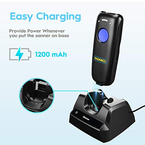 NADAMOO 1D Wireless Barcode Scanner Compatible with Bluetooth, with Charging Dock, Portable USB Bar Code Scanner for Inventory, 2.4G Wireless & Wired Barcode Reader for Tablet iPhone iPad Android iOS - color: 1D-Blue