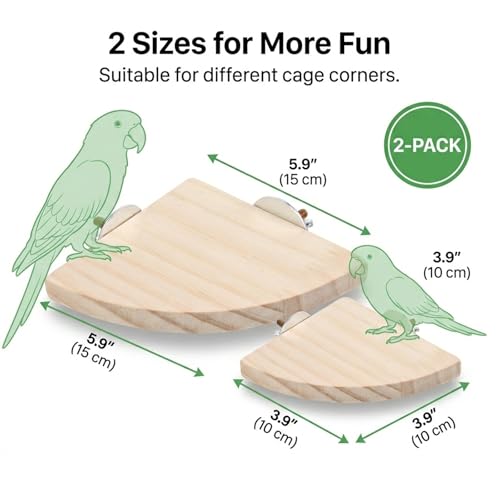 2 Pcs Flat Perches for Bird Cages Flat Bird Perch Platform Birds Perch Birds Cages Accessories Fan Shape for Parakeet Conure Cockatiel Budgie Rat Chinchilla Gerbil Hamster (2 Size)