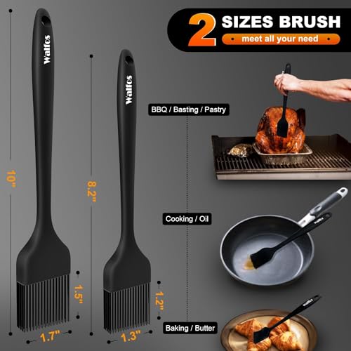 Walfos 600°F Heat Resistant Silicone Basting Brushes BPA Free Pastry Brush, Spread Oil Butter Sauce for BBQ Grill Baking Kitchen Cooking, Dishwasher Safe (2 SIZE) - color: Black, size: Large + Small