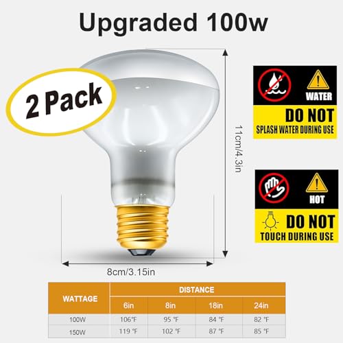 2Pack Reptile Heat Lamp, 100W Reptile Heat Emitter Infrared Basking Spot Light, UVA Daylight Heat Lamp Bulbs for Chickens Coop Reptiles Pets Brooder Use - style: 100W Reptile Heat Lamp