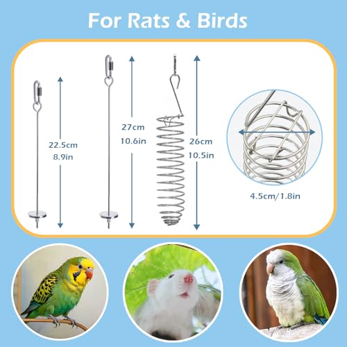 3Pcs Rat Enrichment Toys, 304 Stainless Steel Holder for Fruit Veggie | Fancy Mice Cage Puzzle Toy, Hanging Rodent Slow Feeder to Keep Pets Healthy, Bird Foraging Toy for Parakeet, Dishwasher Safe - color: 3pcs, size: A