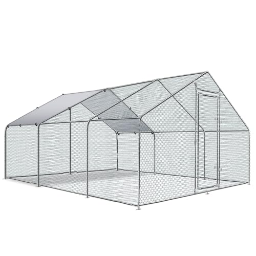 TOLEAD Large Metal Chicken Coop Upgrade Tri-Supporting Wire Mesh Chicken Run,Chicken Pen Walk in with Water-Resident and Anti-UV Cover,Duck Rabbit House Outdoor (Spire Roof 10’ W x 19.5’ L x 6.5’ H) - size: 228.2"L x 108.0"W x 78.0"H