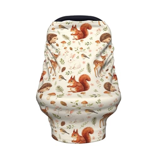 Fox Hedgehog Squirrel Mushroom Squirrel Baby Stuff Car Seat Cover for Baby,Mom Nursing Breastfeeding Covers,Multi-Use Stroller Canopy Carrier Cover,Woodland Theme Gift for Boys Girls - color: Woodland Animal