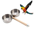 Litewoo Bird Perch with Feeder CupsBowls Stainless Steel for Parrot Cage, M | Odorless bird platform with holder hanger, outside durable water food dispenser, for parakeet/cockatiel/conure/macaw, 7.87“ - size: 7.9 inch