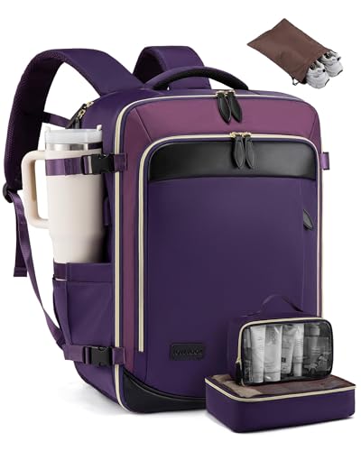 LOVEVOOK 50L Travel Backpack Carry On Airline Approved, Large Backpack with 3 Packing Cubes, TSA Travel Essentials Carry On Bag, Waterproof Weekender Overnight Luggage Daypack, Fits 18 Inch Laptop - color: H-blue-purple-black, size: XLarge - 18.5 Inch - 5