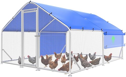 Sino Luban Large Metal Chicken Coop Run with Hardware Cloth Heavy Duty for 20 Chickens/Ducks, Chicken Runs for Yard with Waterproof Cover, Chicken Enclosure Pen Outdoor, Walk-in Poultry Cage - size: 142.0"L x 106.0"W x 77.0"H