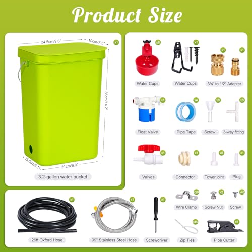 3.2Gal Float Controlled Chicken Waterer Quail Watering System | Automatic Chicken Waterer System, Complete Set Pipeline and Chicken Water Cups, Easy to Install, Clean Drinking Water
