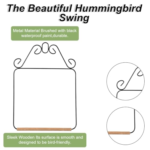 2 Pack Hummingbird Swings, Black Metal Frame Hummingbird Swings with Wooden Dowel Wild Bird Swing Outdoor Bird Perch with 2Pcs Hanging Chain for Hanging Indoor Outdoor Trunk Lawn Patio Garde