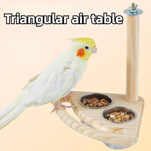 Bird Perch, Parrot Platform Wood Stand with Feeding Bowl Cups Bird Toys Parrot Cage Accessories for Parakeet Lovebird Cockatiel Conure Budgie Small Animals