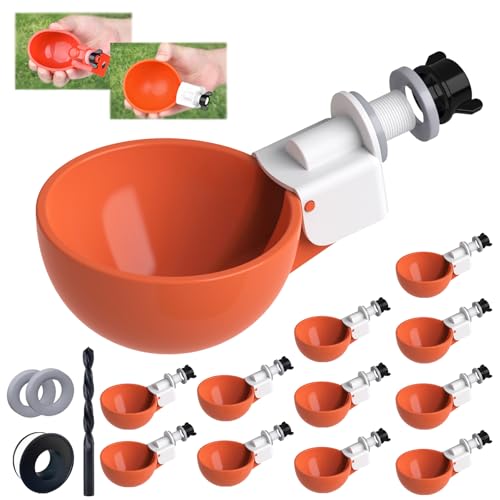 12 Pack Large Automatic Chicken Waterer Cups | Chicken Water Feeder | Poultry Water Feeder Kit | Tee Fittings Poultry Feeder Cups for Chicks, Duck, Turkey, Goose