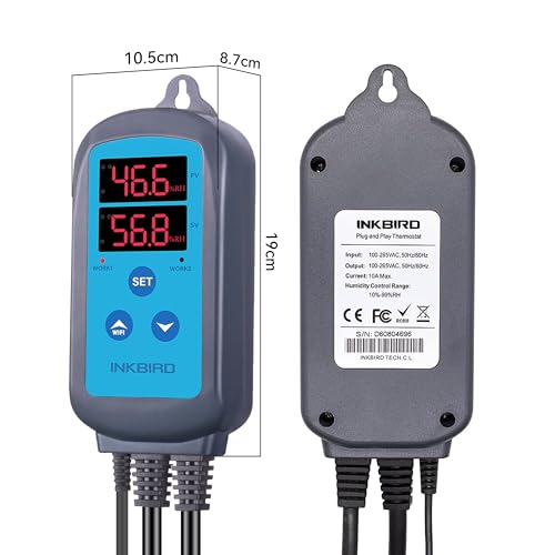 Humidity Controller IHC200 Inkbird Humidistat Mushroom Greenhouse Pre Wired Outlet Dual Stage Humidifier Dehumidifier.