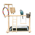 Bird Stand, Natural Wood, Parrot Playground with Removable Tray & 2 Stainless Steel Feeder Cups, Suitable for Parakeet, Conure, Cockatiel, Lovebird, Canary, Lorikeet & African Grey - color: A