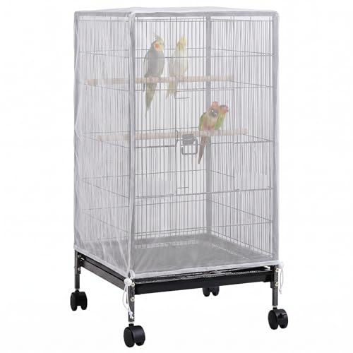 Large Bird Cage Seed Catcher 31 x 118 inches Adjustable Soft Airy Skirt Guard Birdcage Nylon Mesh Net, Birdcage Cover Skirt Seed Guard for Parrot Parakeet Macaw Round Square Cages - color: White