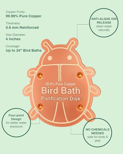 OICEME Bird Bath Purification Disk Pure Copper Outside Winter Solar Power Birdbath Heater Deicer Bowl Safe Ground Garden Hummingbird Pedestal Fountain Cleaner Outside Hanging Bowl Dispenser Ladybug - color: Copper Ladybug