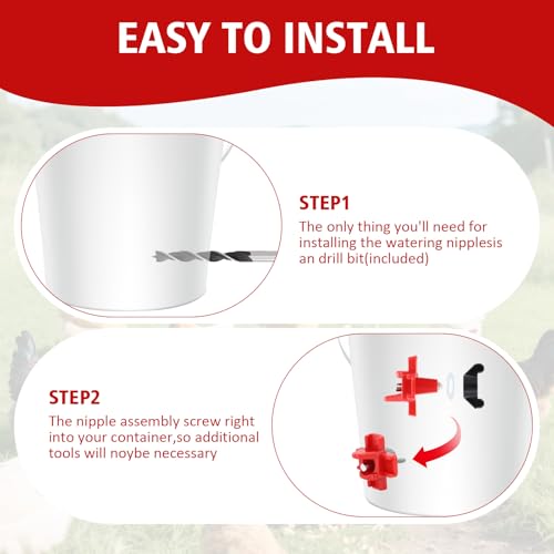 Chicken Water Nipples,25pcs Horizontal Chicken Nipple Waterer for Poultry Coop,Leakproof Poultry Watering System Non Leak,Water Saving Design for Drinkers Quail Duck Outdoor Use,with Drill Bits/Tape
