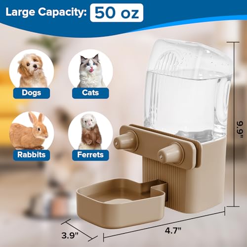 Kenond 50oz Rabbit Water Dispenser,Pet Dog Water Bottle for Crate Cage | Auto Water Bottle for Ferret,Cat,Dog and Other Animals, Compatible with Widemouth Cages, Wire Cages and Crate,dog crate water - color: Brown