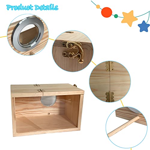Transparent Parakeet Nesting Box,Wooden Parrot Nest Breeding Box with Perch Natural Bird House for Cage Suitable for Lovebirds Cockatiels Canaries - size: Small