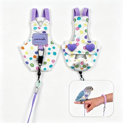 Bird Harness Leash Set Adjustable Vest Anti-Lost Wrist Strap for Parakeet Cockatiel Conure Lovebird (Purple, Quaker Parrot/Golden Sun Conure/Indian Ringneck Parakeet 12 * 7cm/6g) - color: Purple
