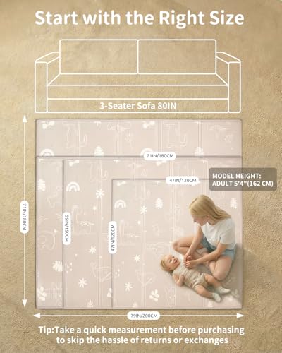 Baby Play Mat, 59 x 79 Inch Foldable Play Mats for Babies and Toddlers, Waterproof & Anti-Slip Portable Floor Mat for Playpen with Travel Bag - size: 59x79x0.4 Inch