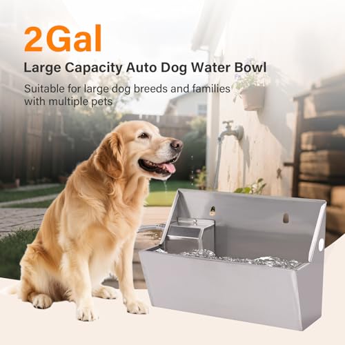 PAUQEWIE 2Gal Automatic Dog Water Bowl Dispenser Auto Fill Dog Waterer | Outdoor Livestock Water Trough for Large Breed Dog Chicken Horse, Sturdy Material, Easy To Install, Controlled by Float Valve
