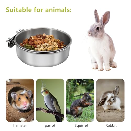 Large Bird Feeding Dish Cups with Clamp Holder, 1 Pack | Stainless Steel, Parrot Food Bowl Cage, For Cockatiel Parakeet Macaw Finches Lovebirds, Birdcage Coop Water Feeder - color: 1 Pack, size: Large