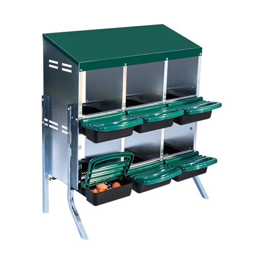 Chicken Nesting Box，Green 6 Hole Chicken Laying Box with Bracket, Tray for Egg Collection, Large Holes for Ventilation, Suitable for Chickens & Ducks - color: Green, size: 31.9"L x 20.5"W x 37.4"H