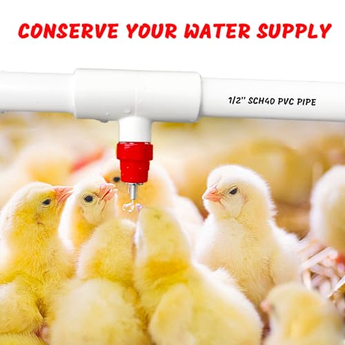 (10 Pack) Chicken Waterer Nipples + PVC Tee Fittings for 1/2" PVC Piping, Horizontal Poultry Nipples & Tees, DIY Chicken Watering System for Geese, Rabbits, Ducks