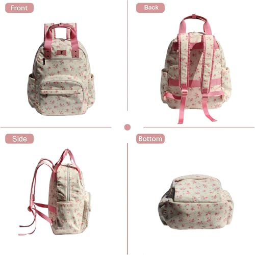 Diaper Bag Backpack Corduroy Multifunction Baby Fashion Travel Pack office Laptop Bag - color: White Pink Flower
