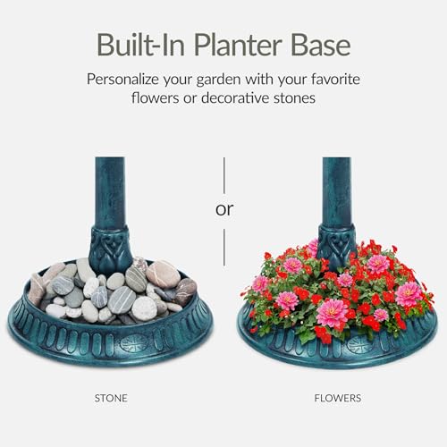 Best Choice Products Solar Outdoor Bird Bath Vintage Resin Pedestal Fountain Decoration for Yard, Garden w/Planter Base, Feeder, Decorative Bird Cage, Fillable Stand - Peacock Blue - color: Peacock Blue