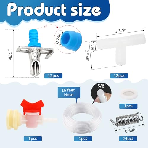 Automatic Rabbit Nipple Drinker Kit, 12 Sets No-Leak Water Nipples | 19FT hose & Installnation Tools，ABS Bite-proof Watering Systerm, Fits for Small caged Animals