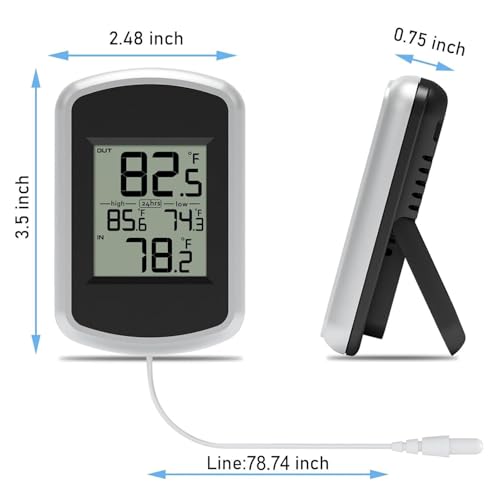 Urageuxy Wired Indoor Outdoor Thermometer, Home Room Temperature Monitor with Min/Max Record and 78.74inch Line Probe Sensor, Fahrenheit Only