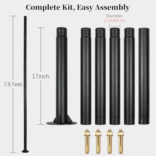 Xtellar DIY Base Mount Heavy Duty Steel Pole – 7.8 ft x 2 inch | Textured Black Powder Coated, for Solar Light Post, Flagpole, Bird Feeder Stand – Includes 4 Expansion Bolts