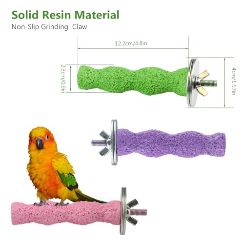 3-Piece Bird Beak Grinding Stone, Resin Parrot Perch for Cage, 5.7-Inch Nail Trimmer and Claws Grinding Stick for Parakeets, Cockatiels, Hamsters, and Chinchillas