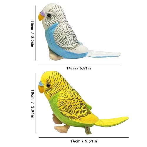 2Pcs Budgerigar Plush Toy, 5.5 inches, Parakeet Plush Toy, Budgie Soft Toy, Bird Stuffed Animal for Kids - color: Blue and Gren