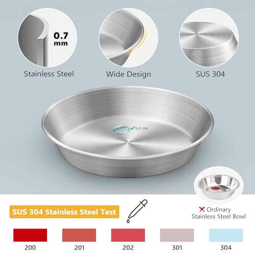 2-Pack 304 Stainless Steel Cat Food Bowls, Non-Slip Basic Dishes | Shallow Whisker-Friendly Silicone Water Metal Bowls, Easy to Clean Indoor Flat Plates for Cat, Kitten, Small Dog (5.9") - color: 2 PCS