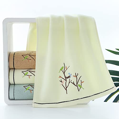 Hand Towels Set of 4 Embroidered Bird Tree Pattern 100% Cotton Absorbent Soft Decorative Towel for Bathroom (Light Yellow) - color: 4 Light Yellow, size: 13.8 x 29.5